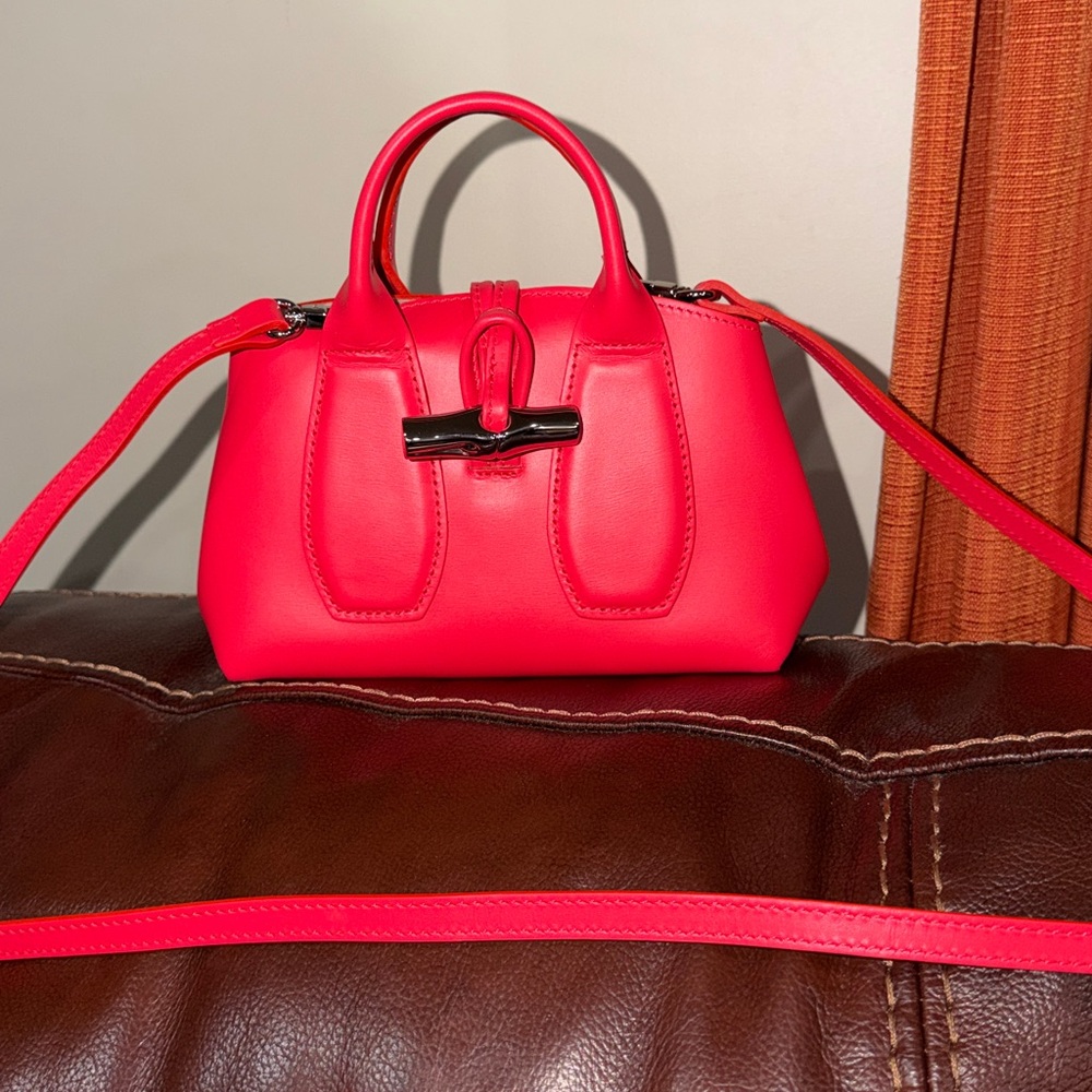 ‼️Authentic NEW Longchamp Le Roseau XS Red Leather Satchel Crossbody Bag - Picture 2 of 15